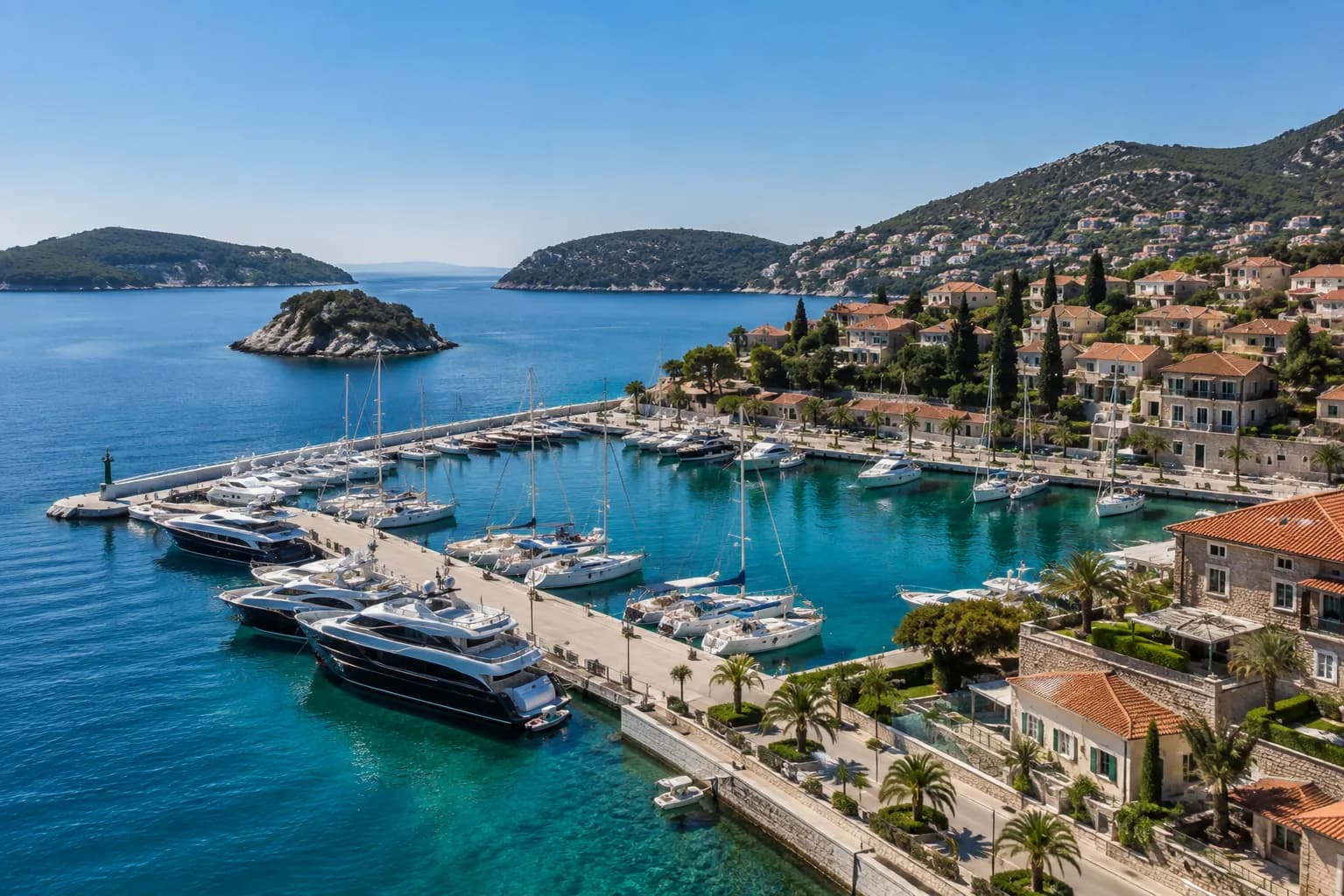 Adriaküste Süd, Kroatien · Dalmatien — Dalmatinische Altstadtküste mit Festungsmauern über dem Wasser.
